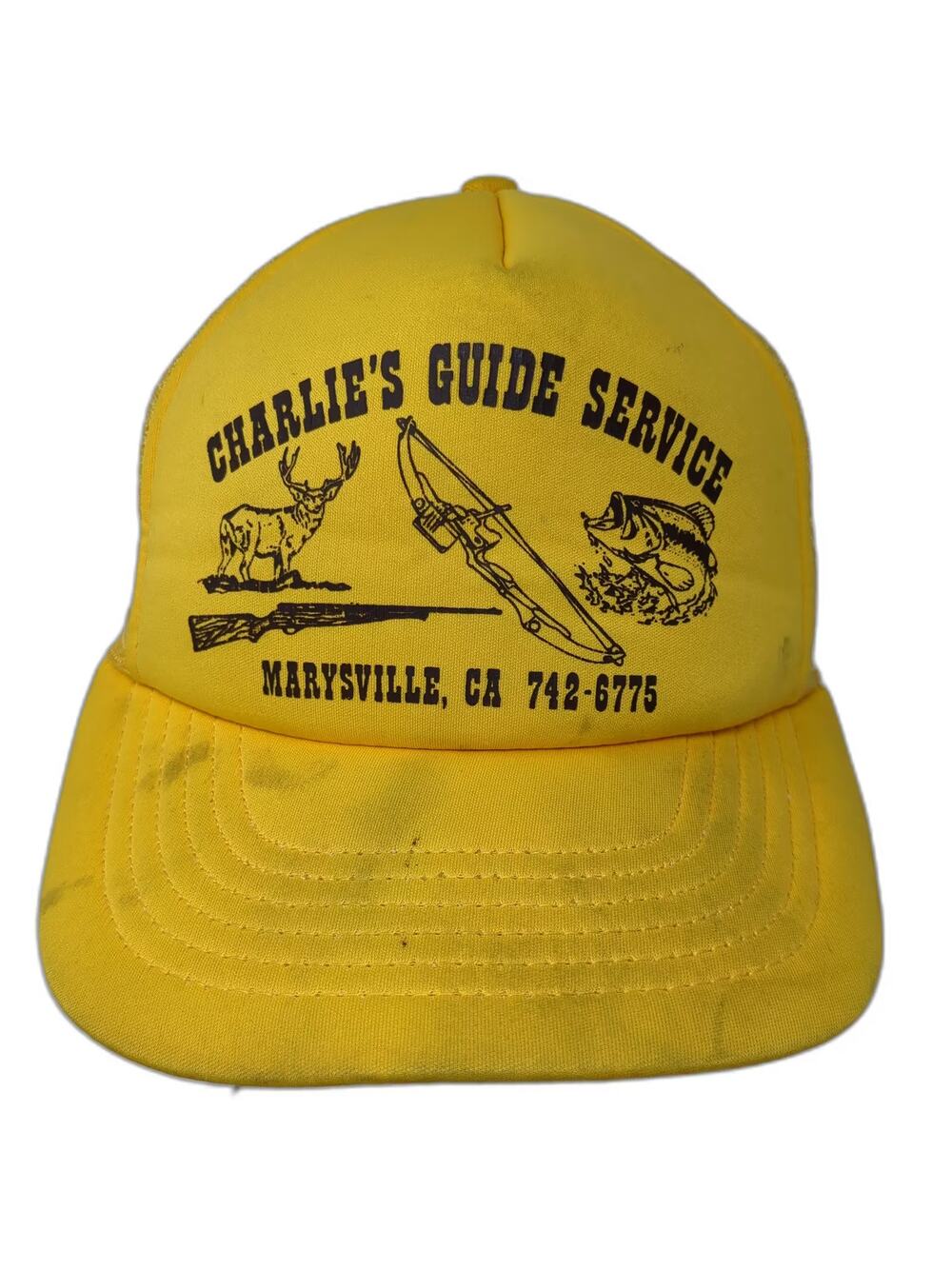 Winner Charlie's Guide Service Marysville CA Yellow Trucker Hat One Size Snap